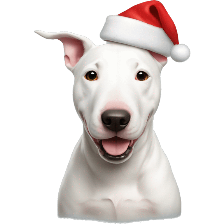 White Bull terrier with Santa hat emoji