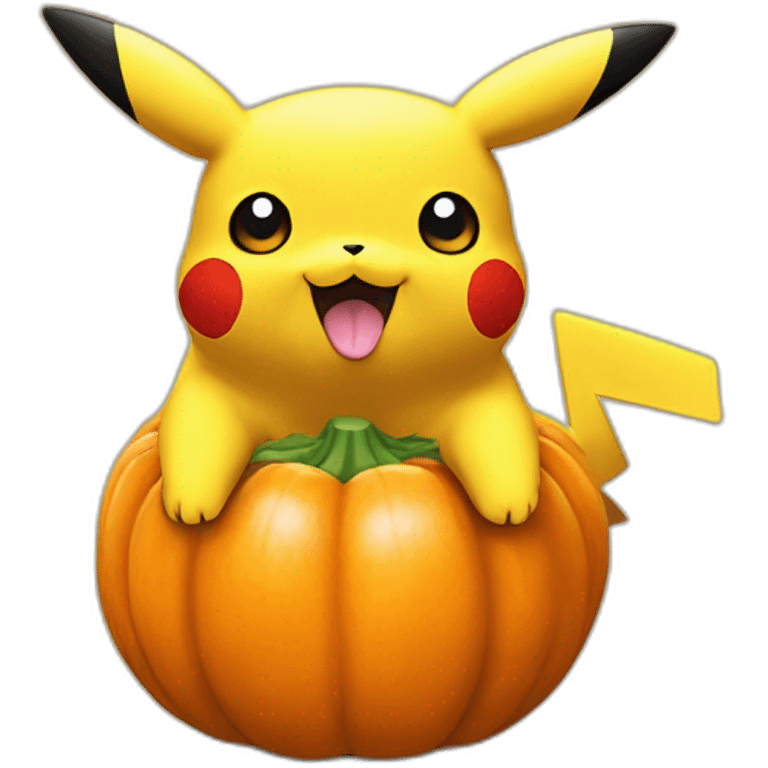 Pikachu holding a chumpkin emoji