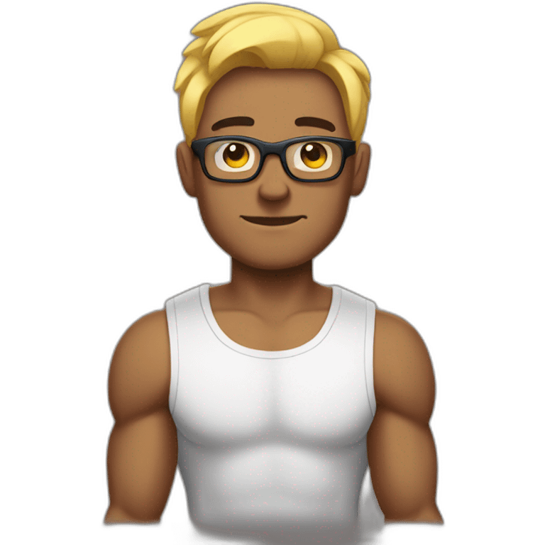 sleeveless man with a big biceps and wearing a glasses and had a black hair emoji