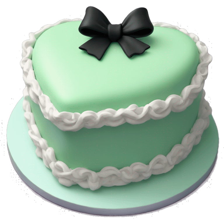 Pastel green heart shaped birthday cake with black and white bows  emoji