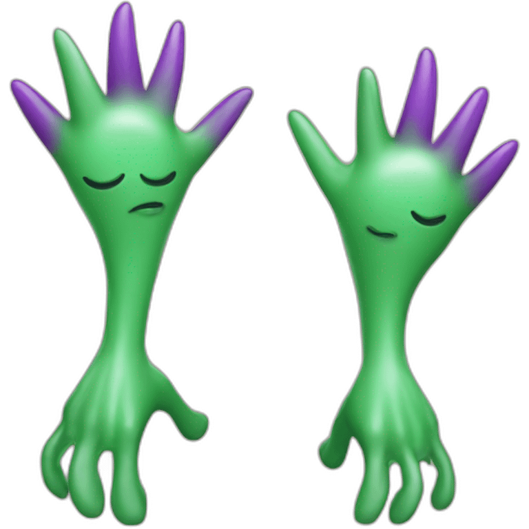 green alien with purple hands and feet and midsection with pointy green ears and big smile emoji