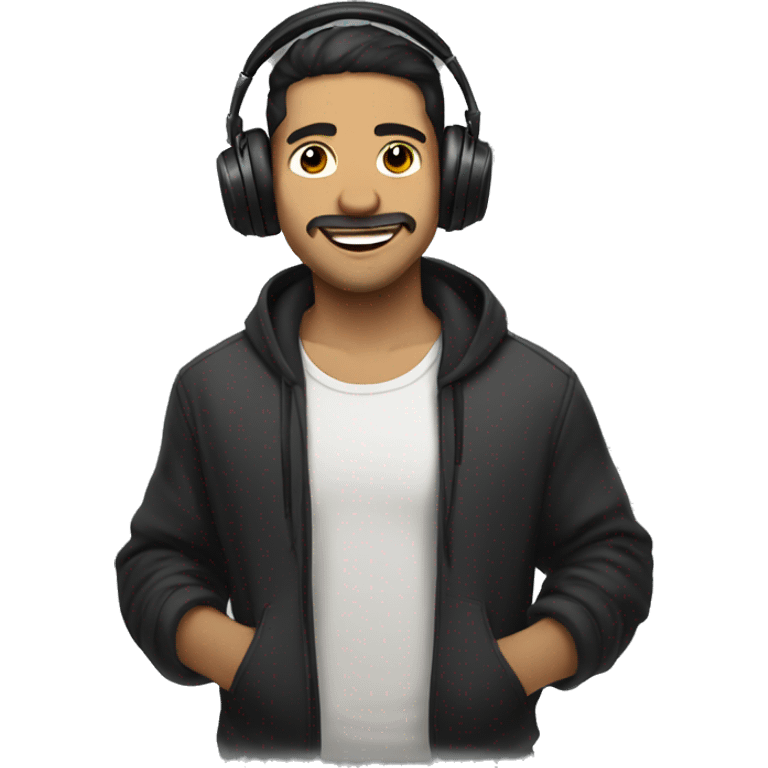 streamer man with headphones dark short hair happy emoji