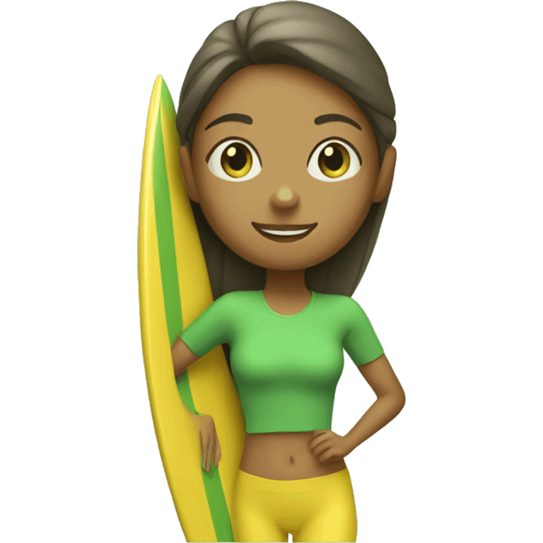 Yoga girl surfing green yellow surf board emoji