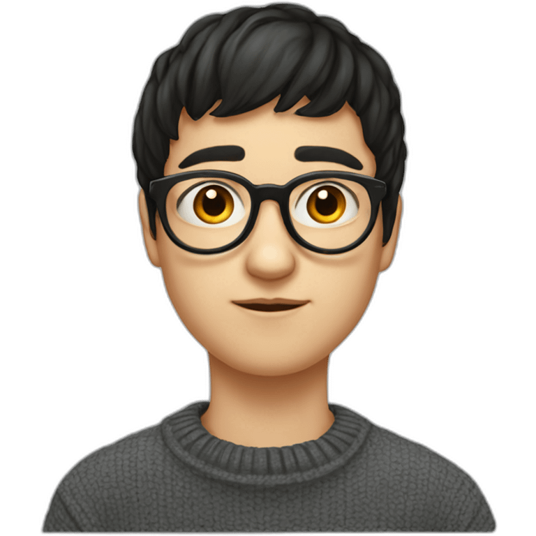 Russian boy in glasses with short black bangs back with glasses and a stupid look in a kappa sweater emoji