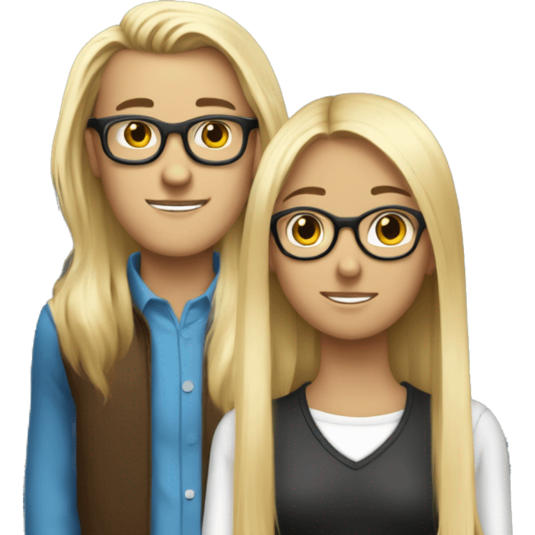 A Swedish girl with blonde long hair in a ponytail who loves an English tall skinny guy with rectangular black glasses and  shoulder length brown hair emoji