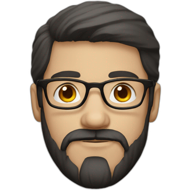 White man dark straight hair, moustache and beard, wearing a black hoodie, glasses emoji