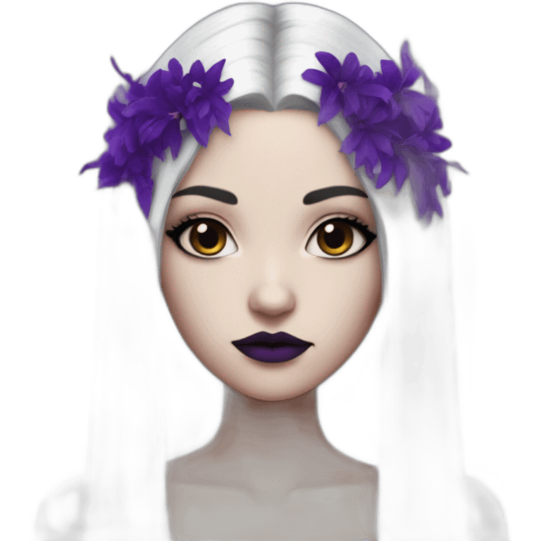 Raven Queen White gothic girl with long straight black hair and purple streak emoji