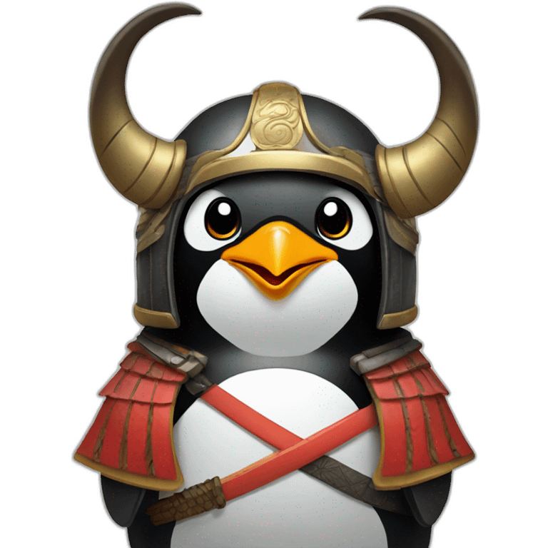 penguin with face wearing samurai helmet with big horns emoji