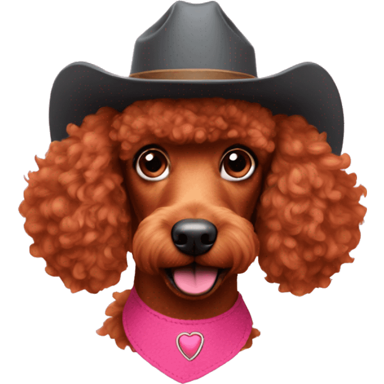 Red poodle with a pink cowboy hat emoji