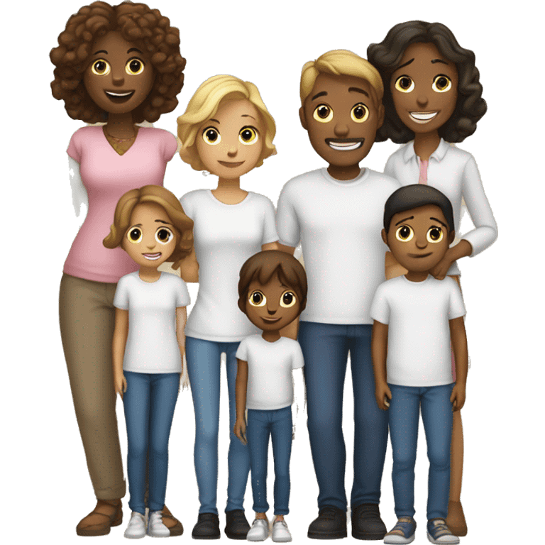 Family of six, mom five daughters one son, white emoji