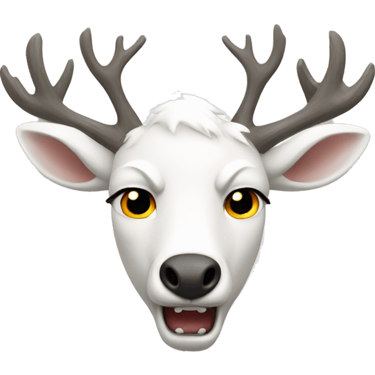 A white deer with a super angry face emoji