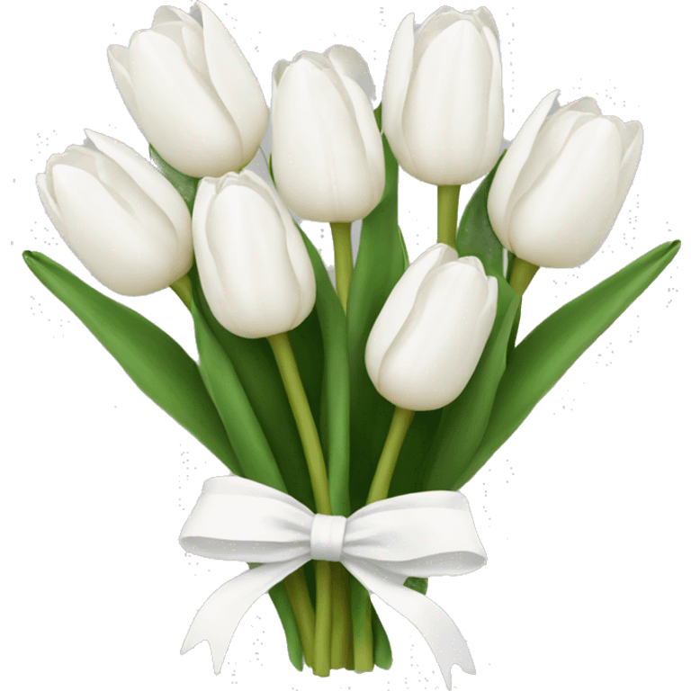 white tulip bouquet with a white bow holding the flowers together emoji