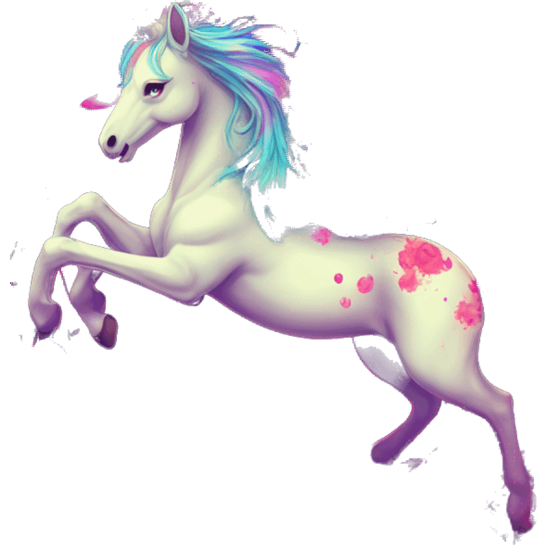 Zombie Pegasus unicorn psychedelic flowers floral groovy art neon rave raving emoji