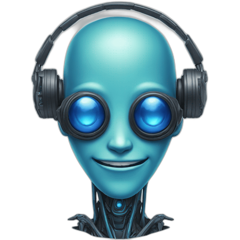 a blue smiling alien with a robot headset emoji