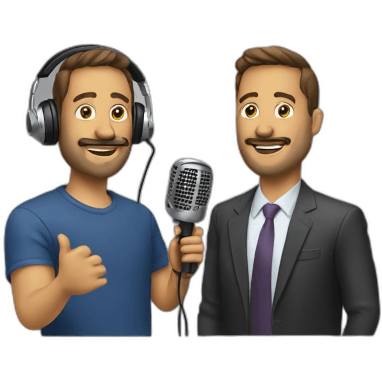 Man giving a podcast with a headphone and a mic emoji