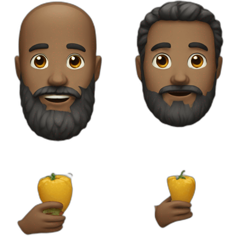 Two man with beard eat emoji