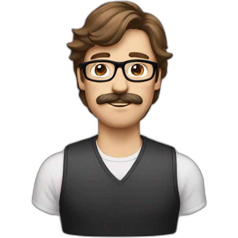 guy with brown hair mullet mustache and glasses emoji