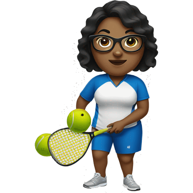 Dark haired chubby woman with glasses playing pickleball emoji