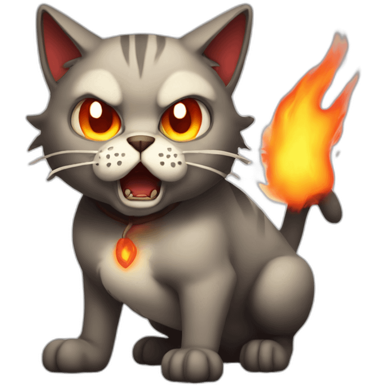 demon cat with fire angery face emoji