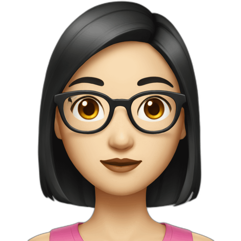 Asian women with small eyes short , round face, big square glasses black hair emoji