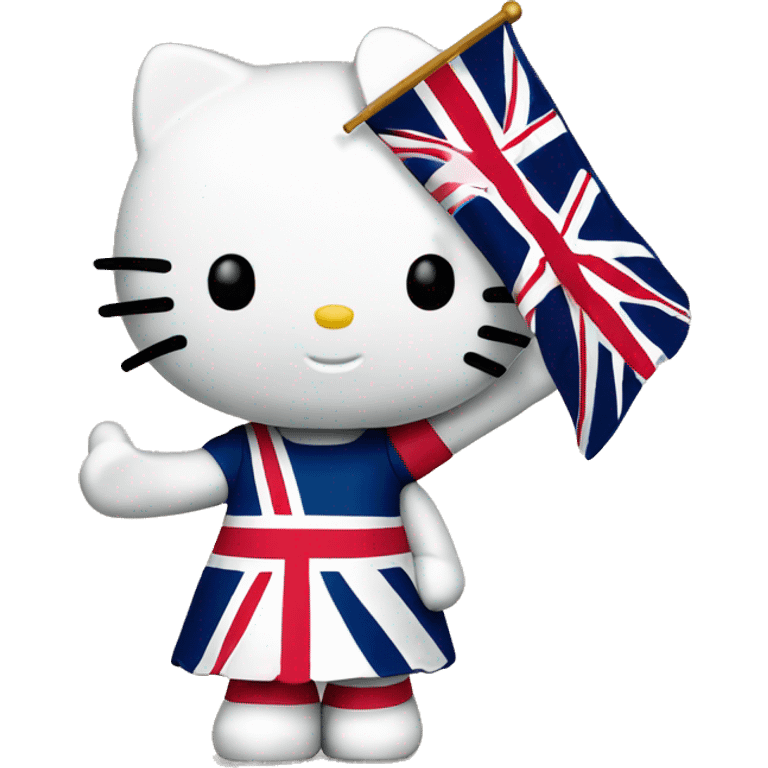 Hello kitty waving the English flag emoji