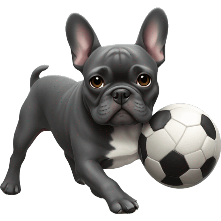 dark gray french bulldog playing soccer emoji