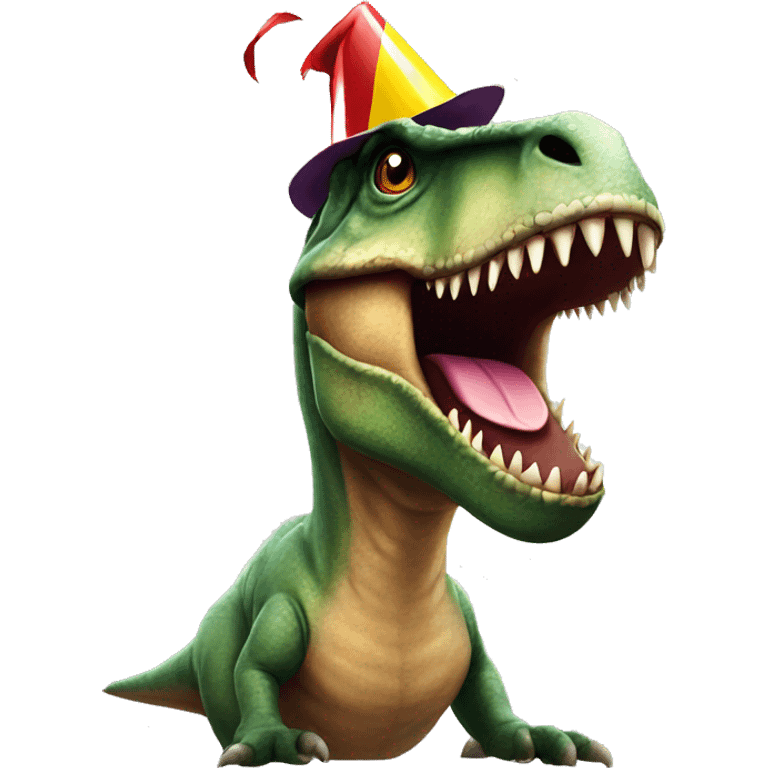 t-rex with party hat emoji