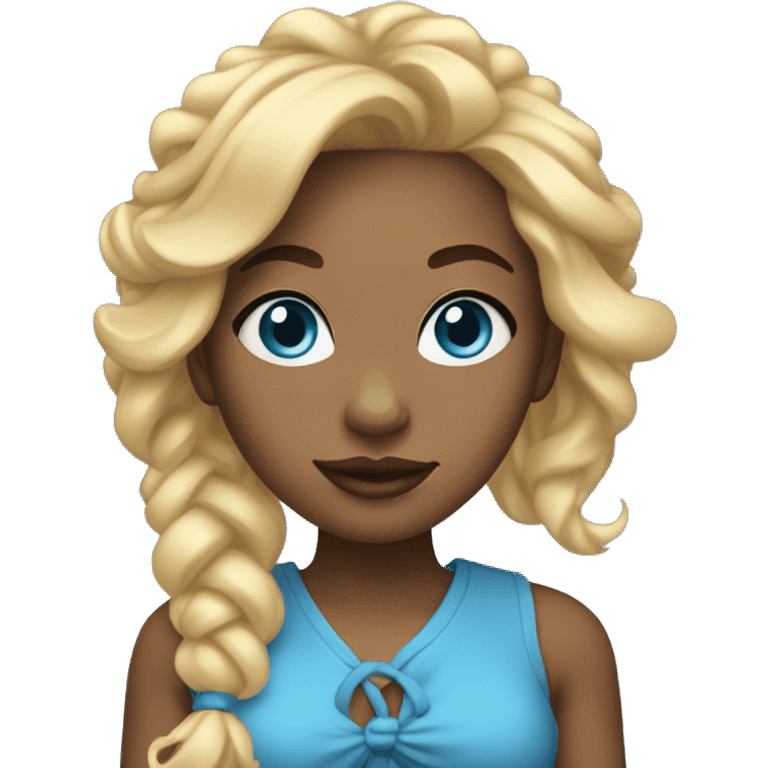 american black girl, with blue eyes and tied up blonde hair, waving emoji