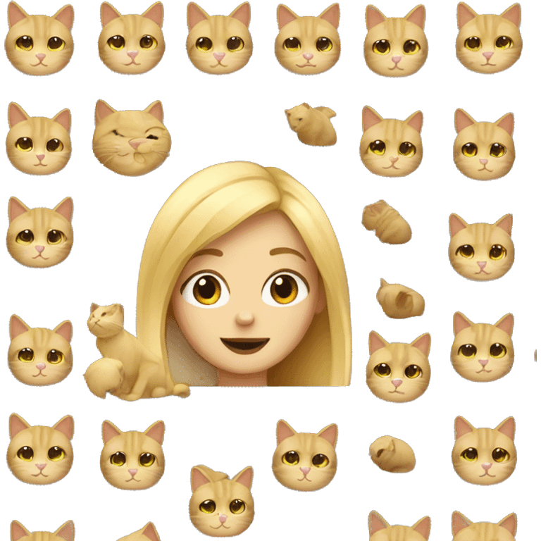 Blonde girl with 9 cats around her  emoji