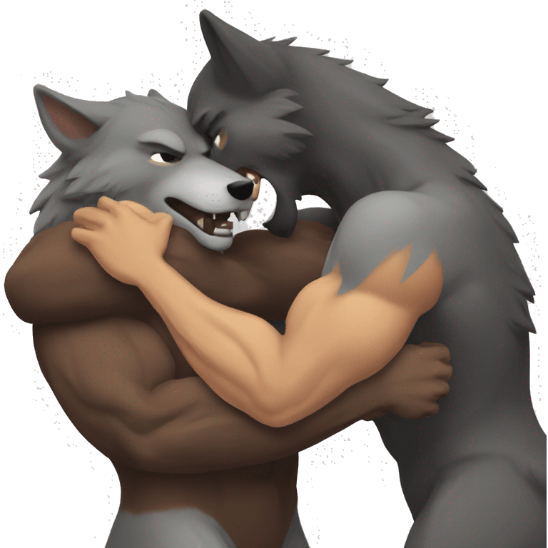 muscular Wolf men hugging emoji