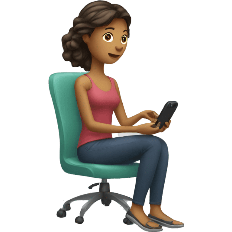 woman seating holding phone emoji