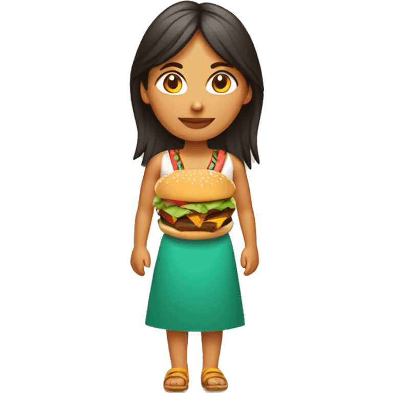 mujer indigena con hamburguesa emoji