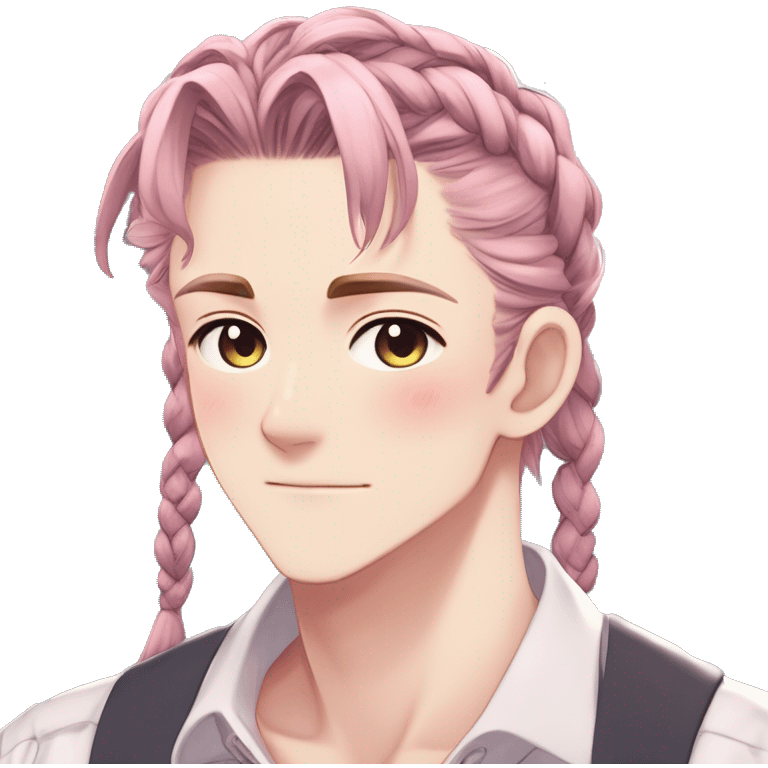 Gorgeous romantic hot attractive anime style modern gentlemanly anime shojo guy with pretty braided  ponytail hair and colorful eyes and blushing face aesthetic trending style  pastelcore cottagecore kawaiicore emoji