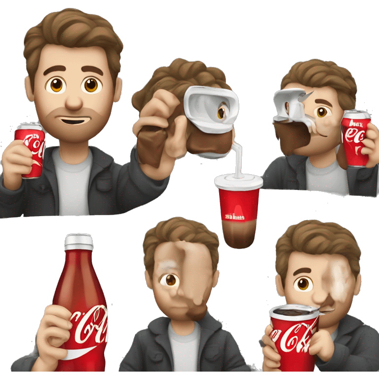 white man with brown hair editing a video and drinking a coke emoji