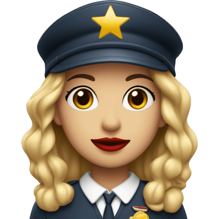 girl face with flight attend uniform and hat (red) and red lipstick emoji