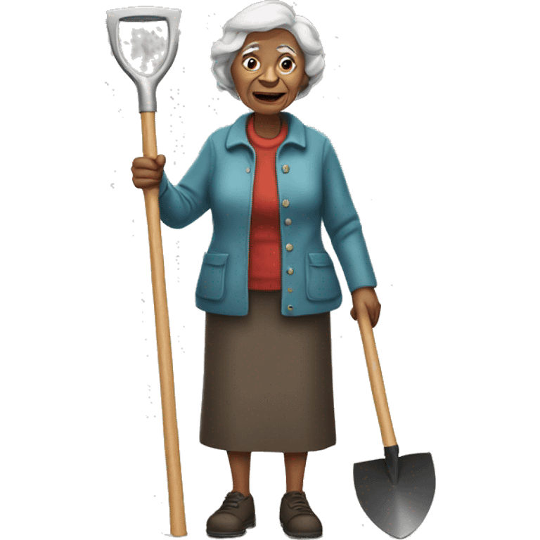 an old woman standing with a shovel  emoji