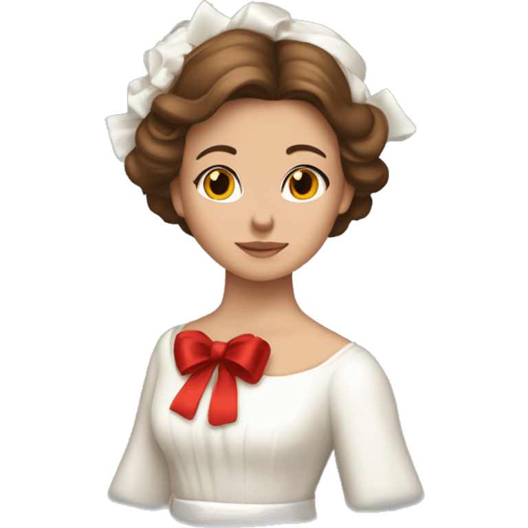 brown haired women with white gown red silk bow belt  only and spur wreath the head with white candles on top of it emoji