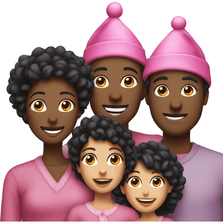 Black Christmas Family smiling pink Christmas hats emoji