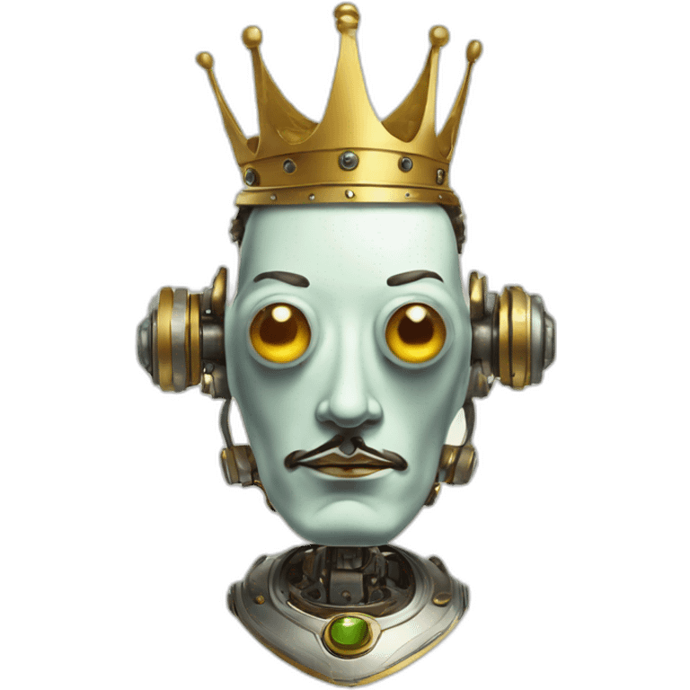 Salvador Dali as a robot king with a crown emoji