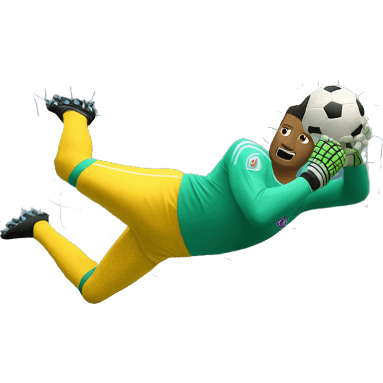 A goalkeeper in football diving top corner emoji