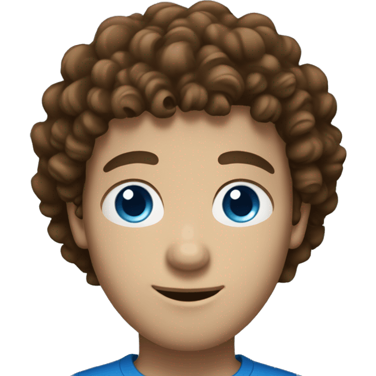 A brown curly-haired man with blue eyes and white skin emoji