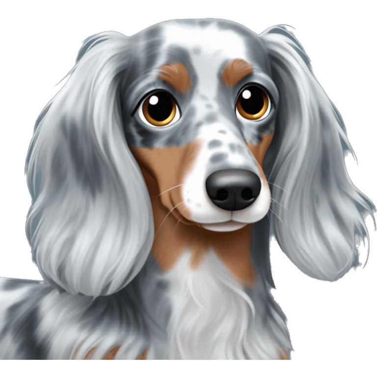 long haired dapple blue merle dachshund with one eye blue and one eye brown emoji