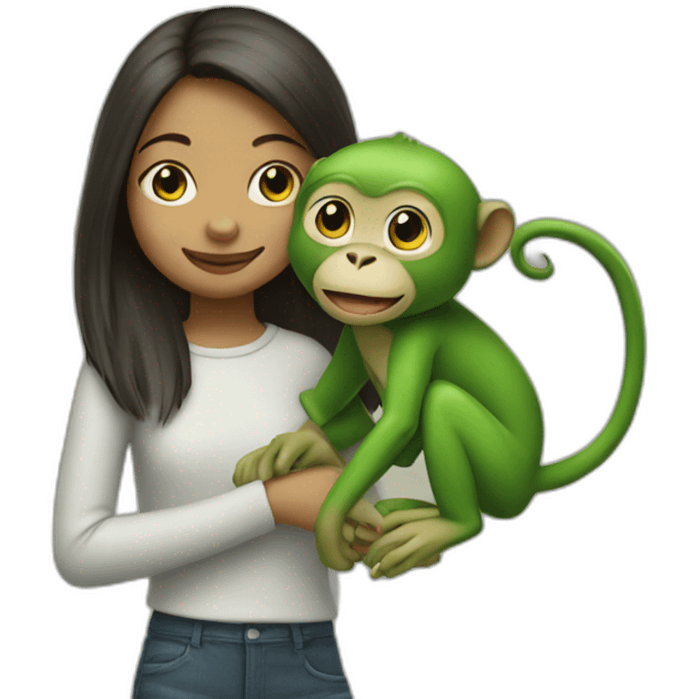 girl with a green monkey emoji