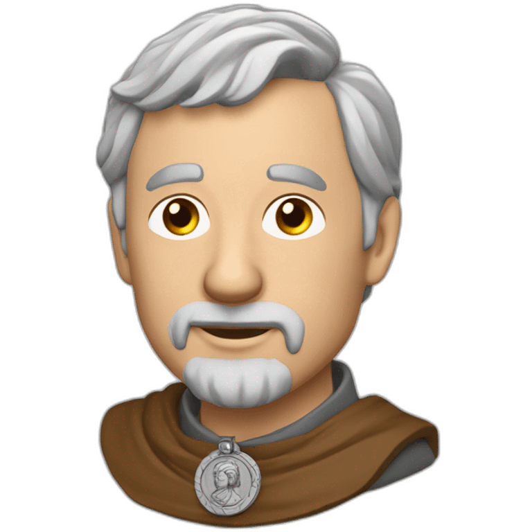 medieval coin engravers guild leader, 50 years old, grey hair, bust, has a necklace with a coin, has a coin in one hand emoji