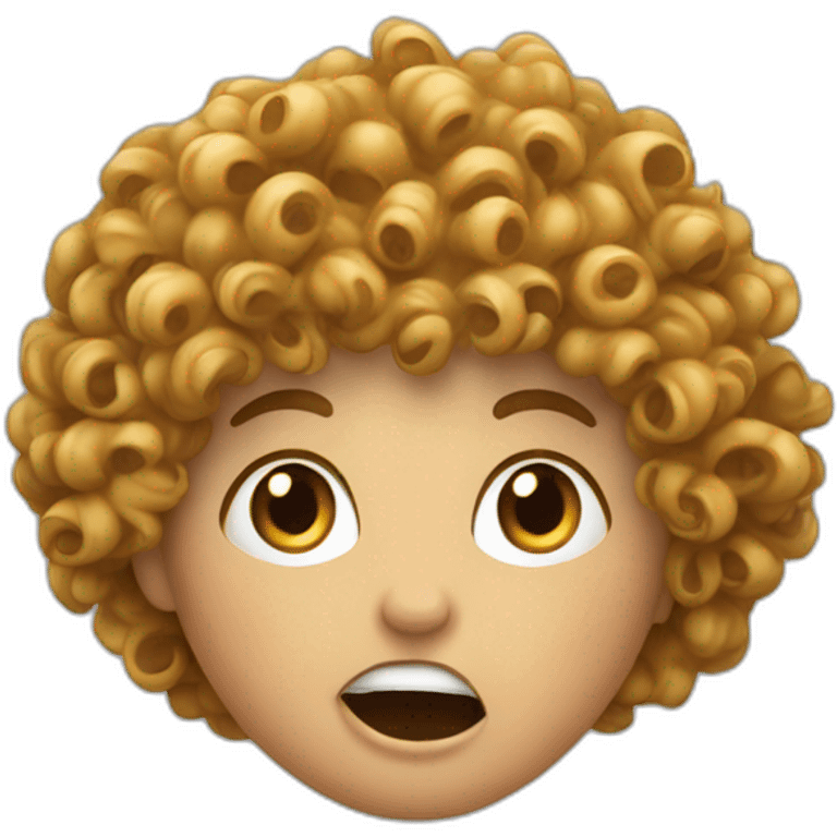 Curly hair Woman with his mouth open as if he's pretending to eat the thing it is facing emoji