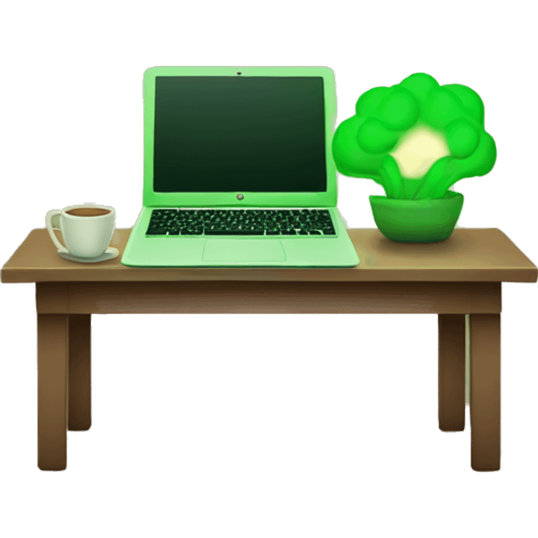 ‏a cozy setup includes a glowing green laptop  emoji