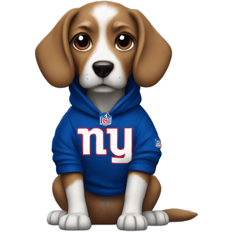 Dog wearing a NY Giants hoodie emoji