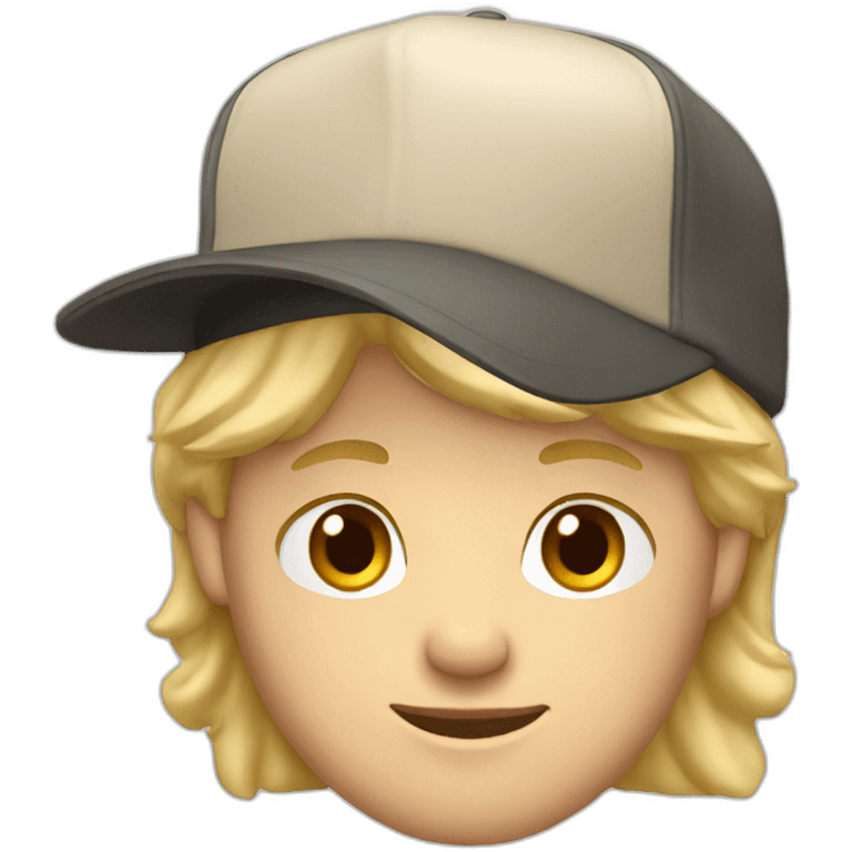 blonde guy wearing a cap with a mac book pro emoji