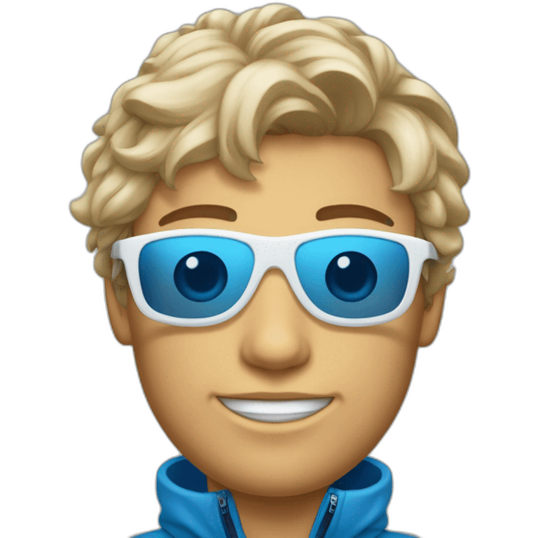 Un jeune homme couler de peau blanche avec les cheveux bleus et des lunettes de ski emoji