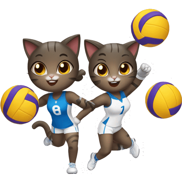 two girl cats playing volleyball emoji